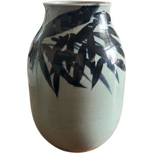 Vase with Bamboo Design Dark Blue on Grayish Blue